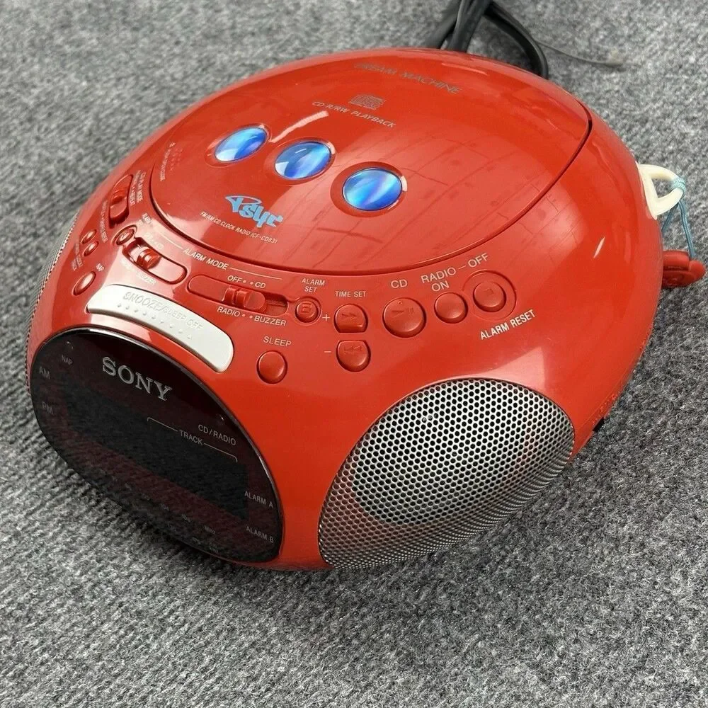 Sony Dream Machine Psyc ICF-CD831 CD Alarm Clock Radio Red Tested Clean Working